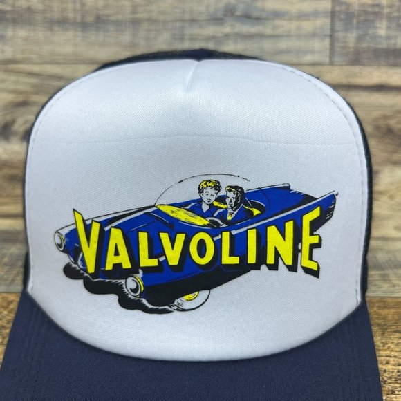 Valvoline Mens Trucker Hat Navy Snapback Vintage Logo Retro Baseball Cap - Picture 3 of 8